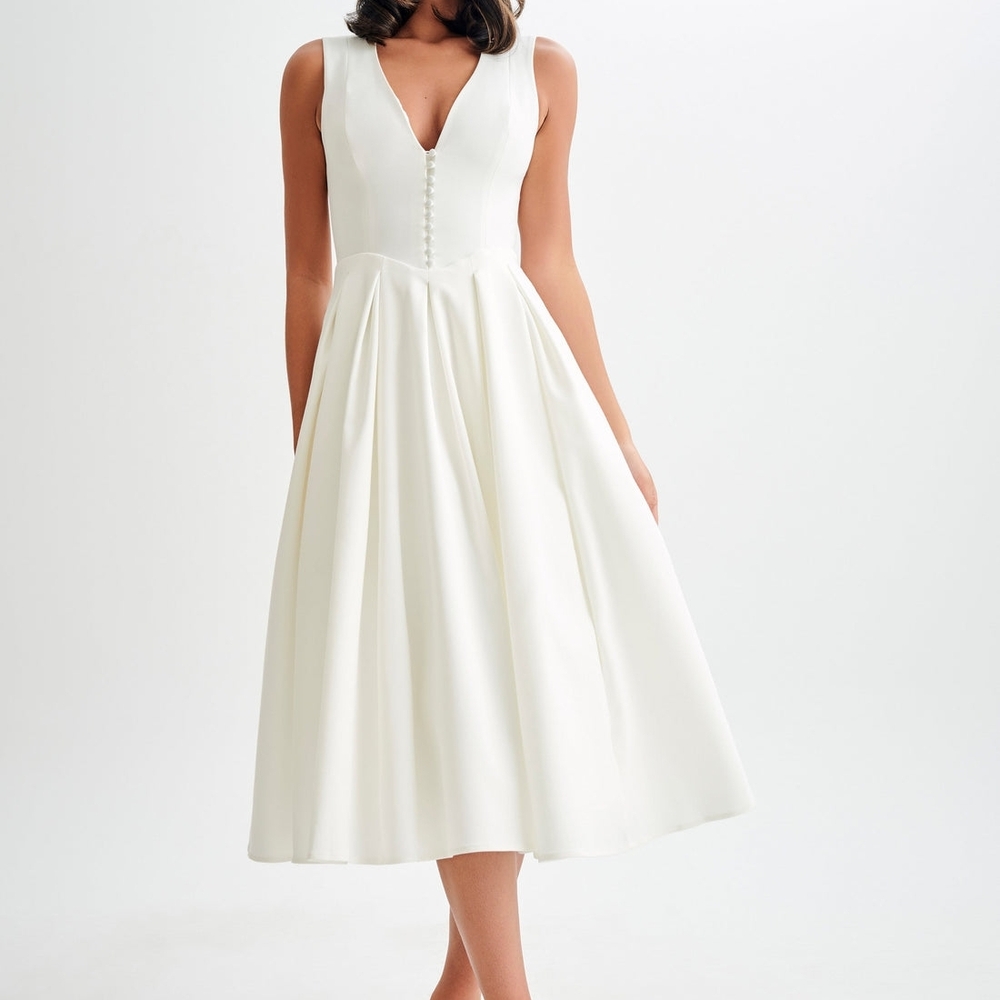 NWT MESHKI Keely Cotton Sleeveless Midi Dress- White